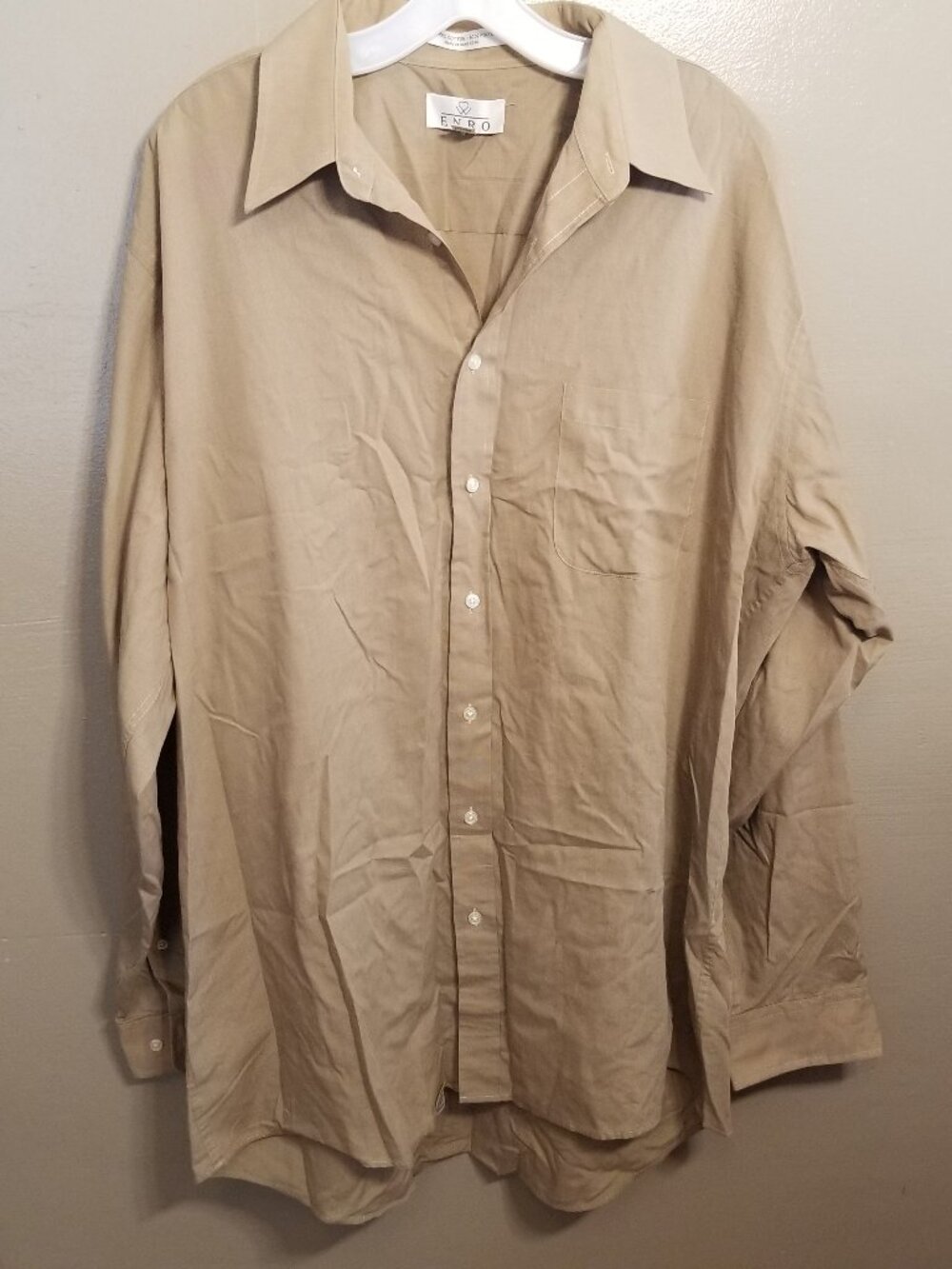 ENRO Men's Light Brown Long Sleeve Button Down Shirt with Pocket, 18 Tall, 37-38